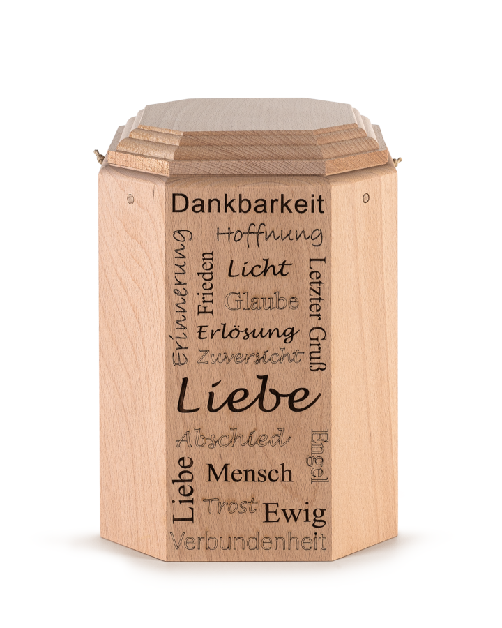 Urne aus Buche massiv mit Text, Natura 110